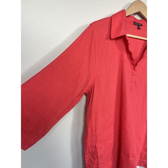 Eileen Fisher Shirt Womens Medium Pink Pullover Linen Blend 3/4 Sleeve Pockets - Picture 4 of 10
